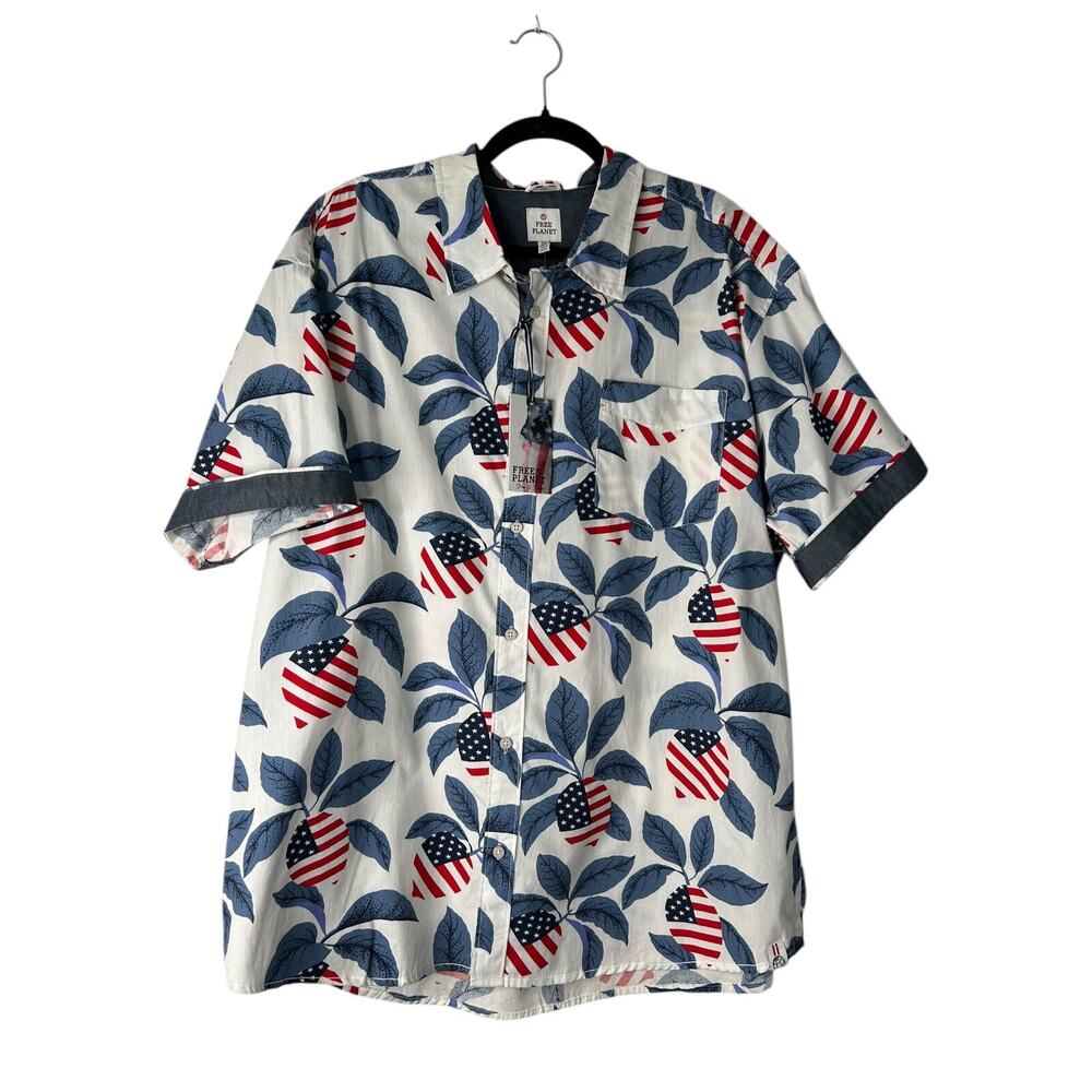 Free Planet‎ Men’s Shirt Size 3X American Flag Stars Stripes Button Down Cotton
